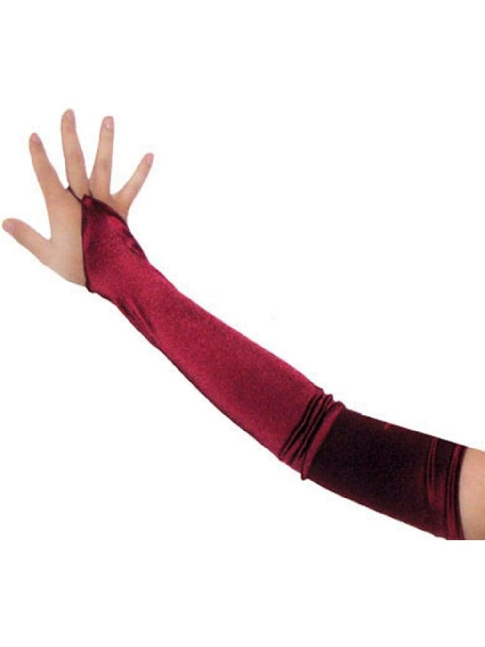 Women's Burgundy Over The Elbow Fingerless 23" Long Bridal Long Satin Gloves